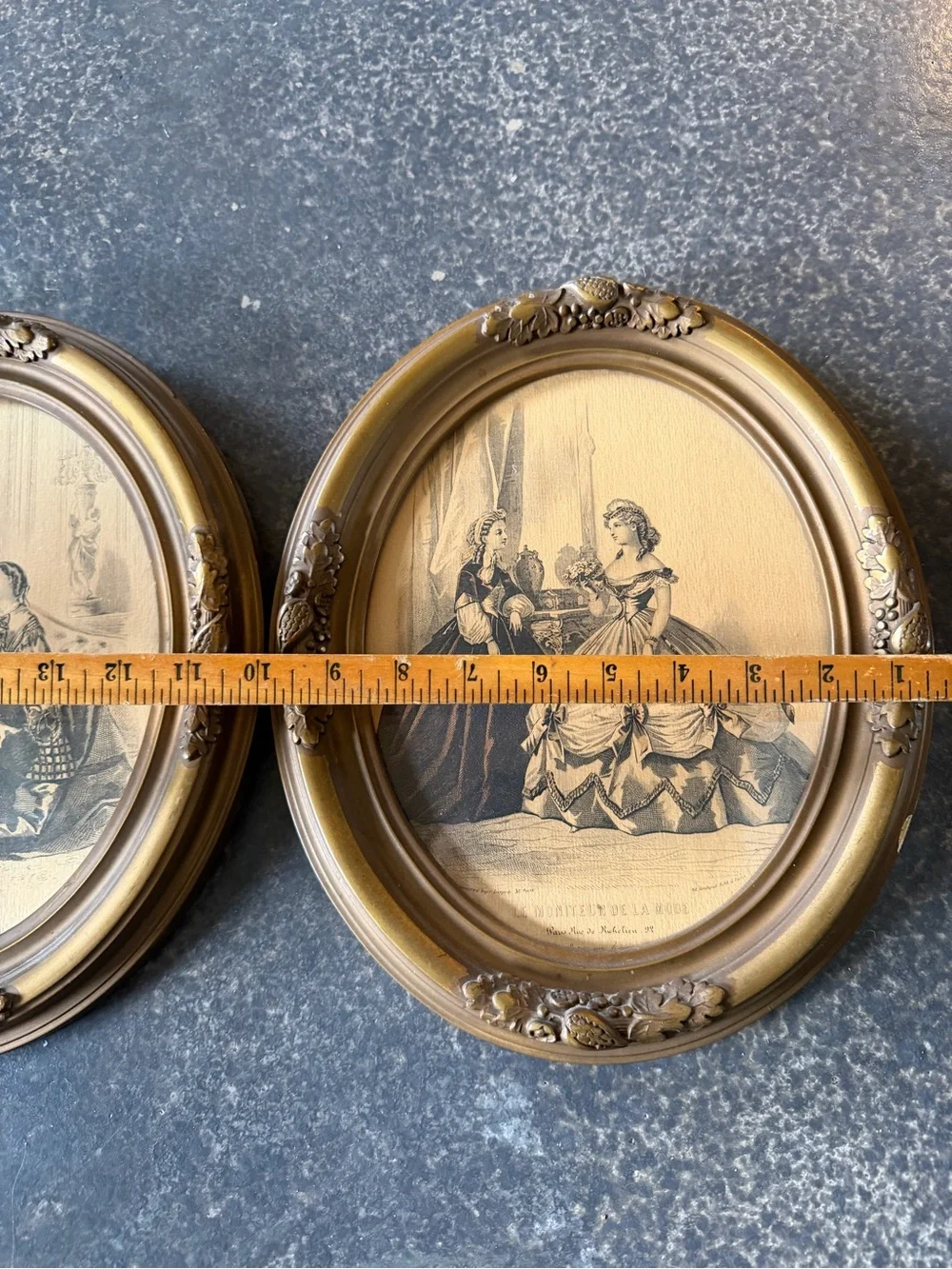 Antique Oval framed La Mode Illustree‎ Ladies in Gowns Paris mid 1800's set 2